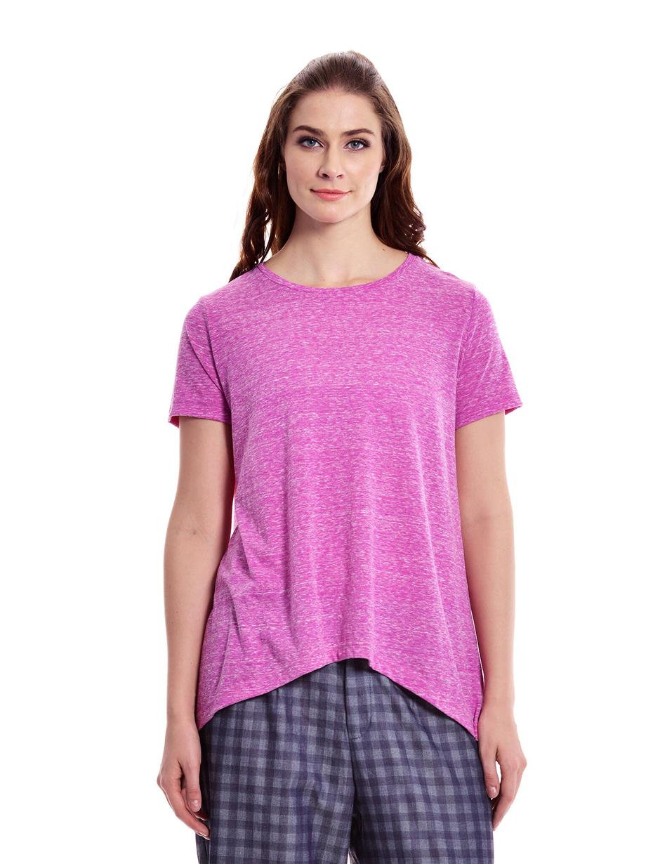 Purple Short Sleeve Round Neck Asymmetric Hem Tee Purple Short Sleeve Round Neck Asymmetric Hem Tee