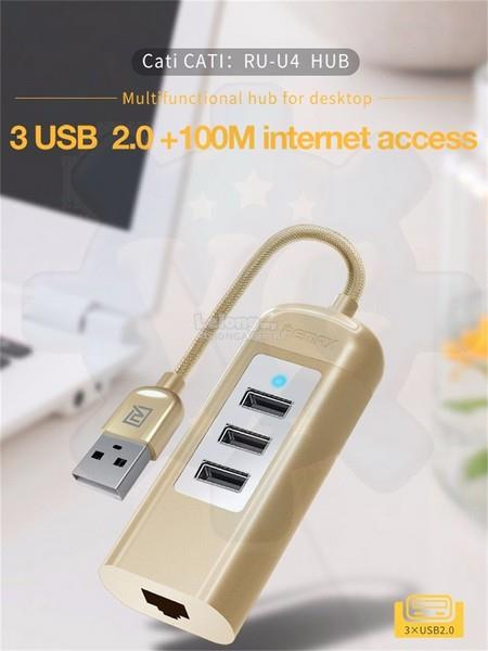 REMAX Cati USB to RJ45 Ethernet LAN Adapter Converter 3 USB Port