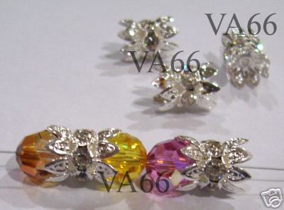 Rhinestone Silver Barrel Rondelles 4 fits 8mm Swarovski Crystals