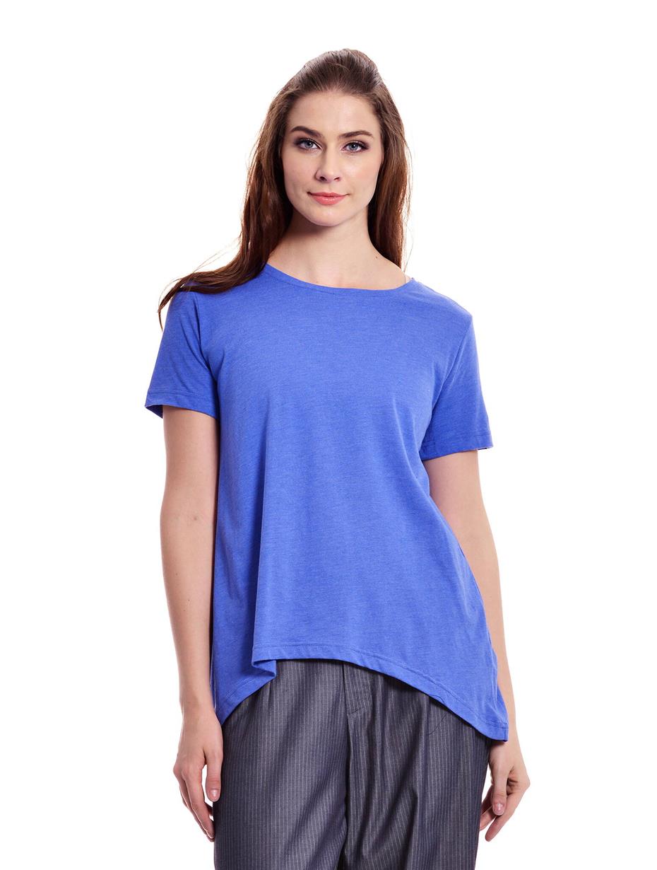 Royal Short Sleeve Round Neck Asymmetric Hem Tee Royal Short Sleeve Round Neck Asymmetric Hem Tee