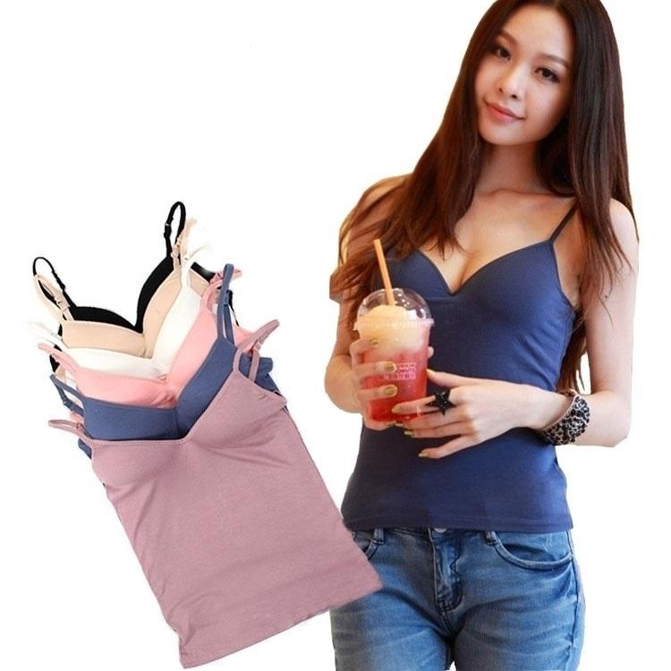 Seamless Padded Camisole Adjustable Strap Self Mold Bra Tank Top Plain Seamless Padded Camisole Adjustable Strap Self Mold Bra Tank Top Plain