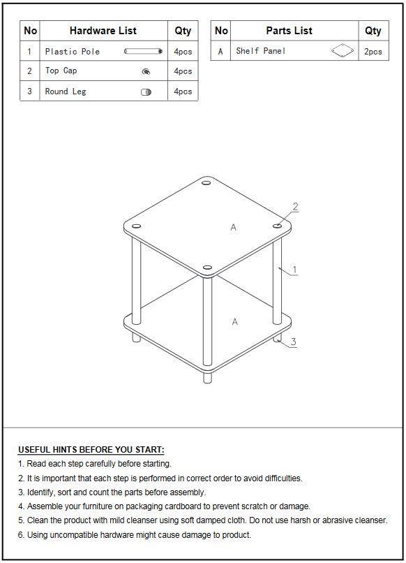 No tools 2 Tier plastic Tube Pole composite wood Shelves rack offer