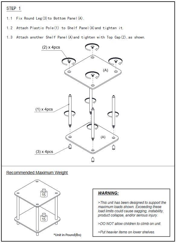 No tools 2 Tier plastic Tube Pole composite wood Shelves rack offer