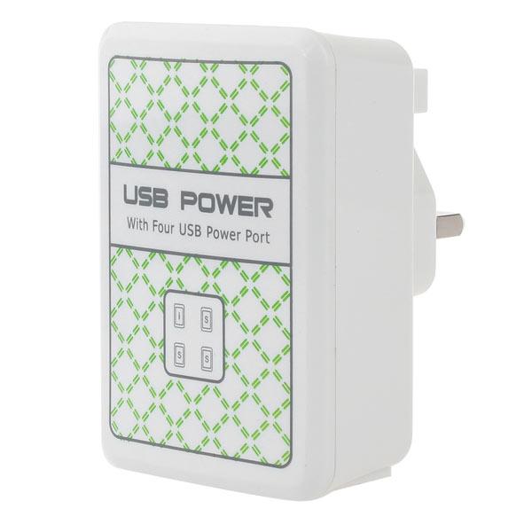 UK Plug 4 USB Ports Charger Adapter For iPhone Smartphone Device