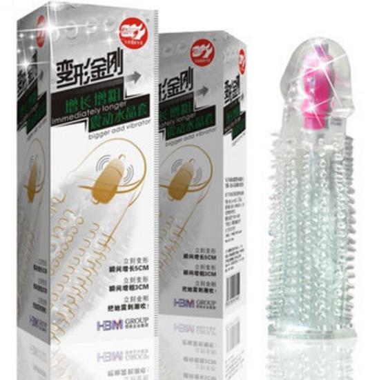 Vibrate Head Silicone Crystal Cock Sleeve Extension Entender