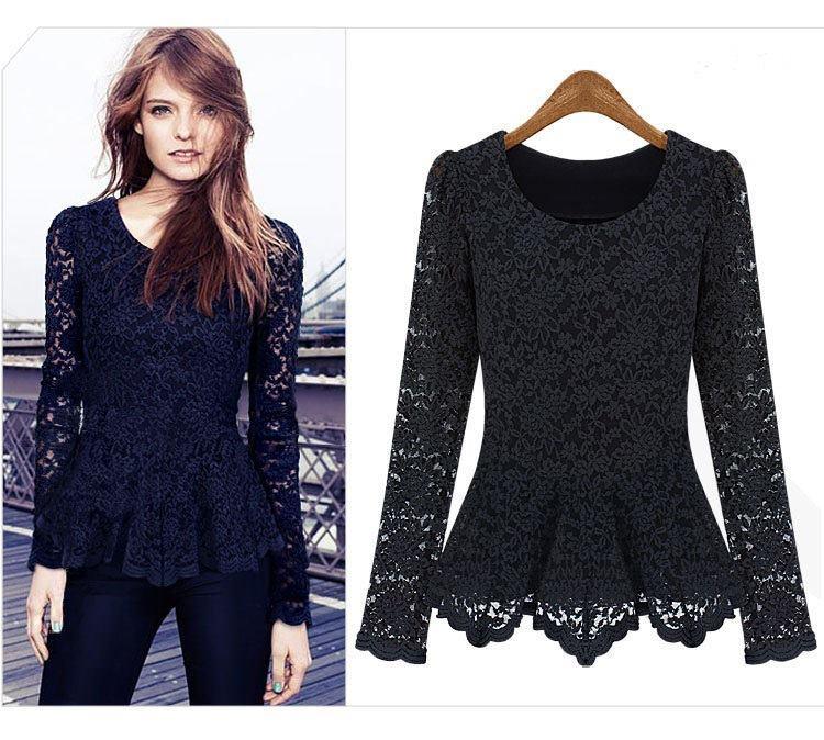 Long Sleeve Lace Peplum Top