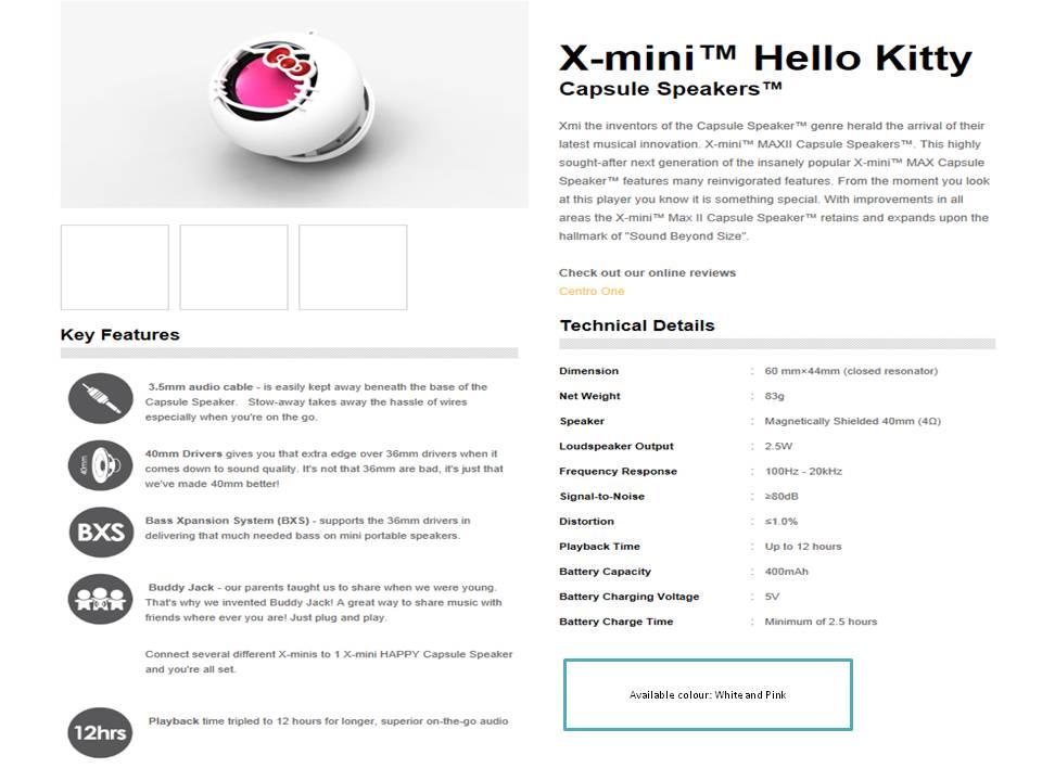 X-mini Hello Kitty Capsule Speakers (Promotion)
