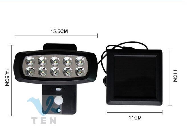 10 LED Solar Power Light Rotable Head Long Time Lamp Montion Sensor