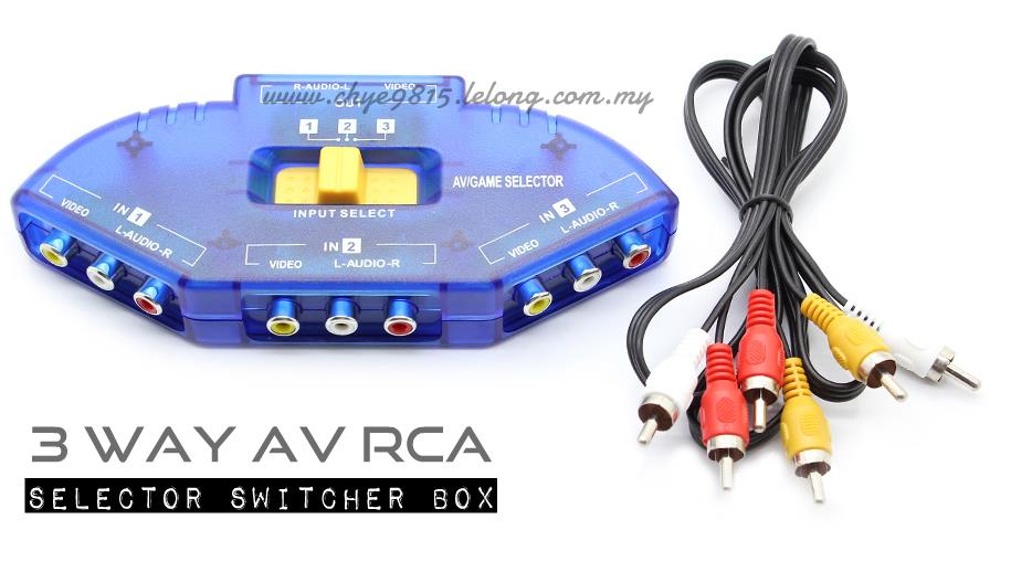 3-Way RCA Component Video Switch Selector Box - AV Switcher For RGB YPbPr Cables