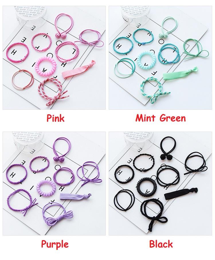 9pcs Korean Fashion Rubber Hairband Rope Ponytail Holder Gift Box