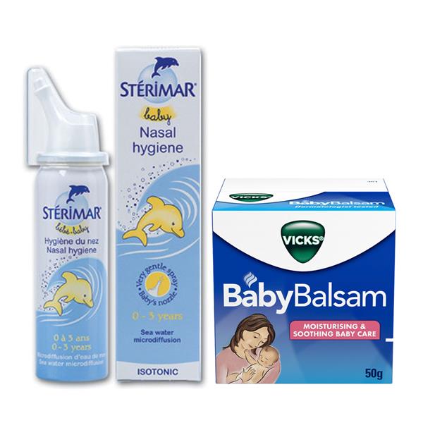 Baby Congestion Set: Vicks Baby Balsam 50g + Sterimar Baby Nasal Spray
