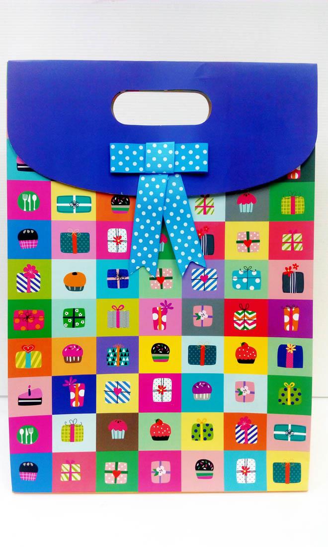 Colourful Gift Bag Bag with Blue Ribbon X 5
