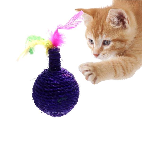 Colourful Sisal Landmine Cat Toy with Feather TY-236
