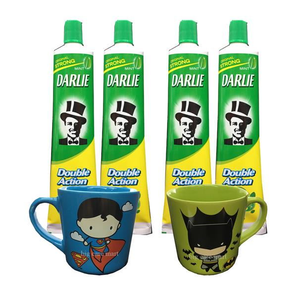 Darlie Double Action Toothpast 225g X 4  + Free 2 Superhero Cups 