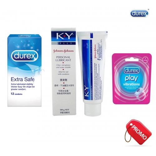DUREX EXTRA SAFE + KY JELLY 100G + VIBRATING RING