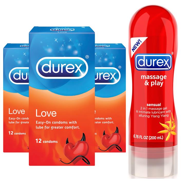 Durex Love 12sX3 Condom + Durex 2 in 1 Sensual Ylang Ylang