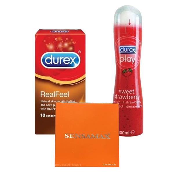 Durex Real Feel Condoms 10s + Durex Play Strawberry Lube + Sensamax 