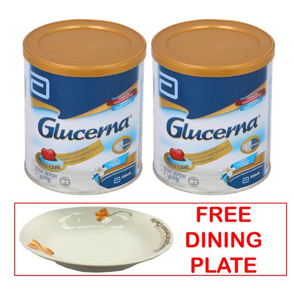 Glucerna Triple Care Diabetic Milk Vanilla 850g X 2 tins FREE Plate