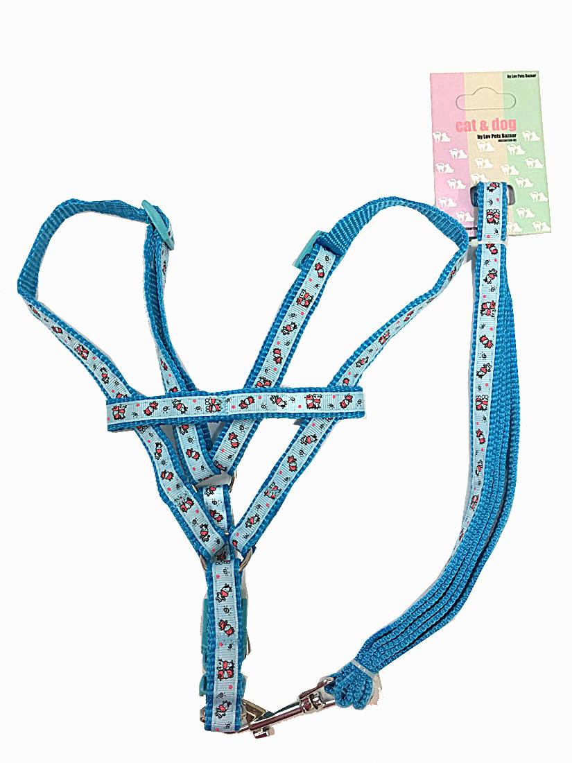 Harness and Leash Set 1.5cm for Medium Size Dogs Blue