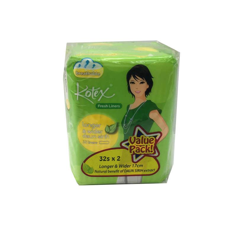 Kotex Fresh Liners Longer & Wider 17cm Daun Sireh Panty Liners 32sX2 Kotex Fresh Liners Longer & Wider 17cm Daun Sireh Panty Liners 32sX2