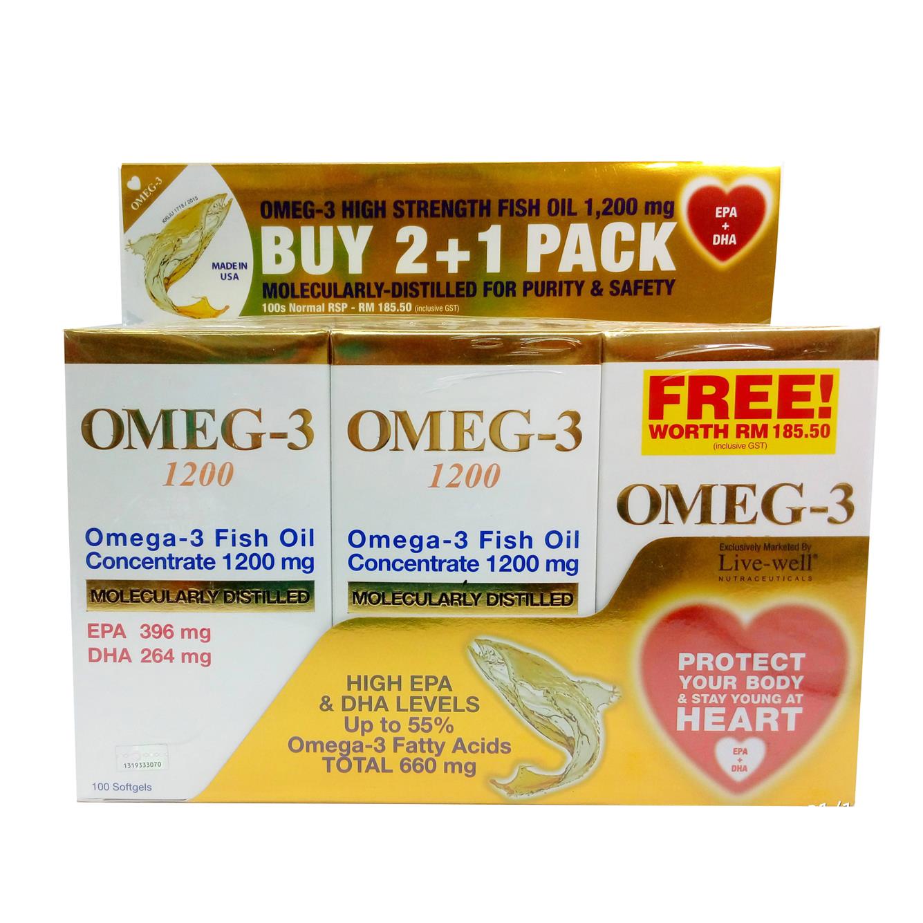 Live-well Omeg-3 High Strength Fish Oil 1200mg 3X100s