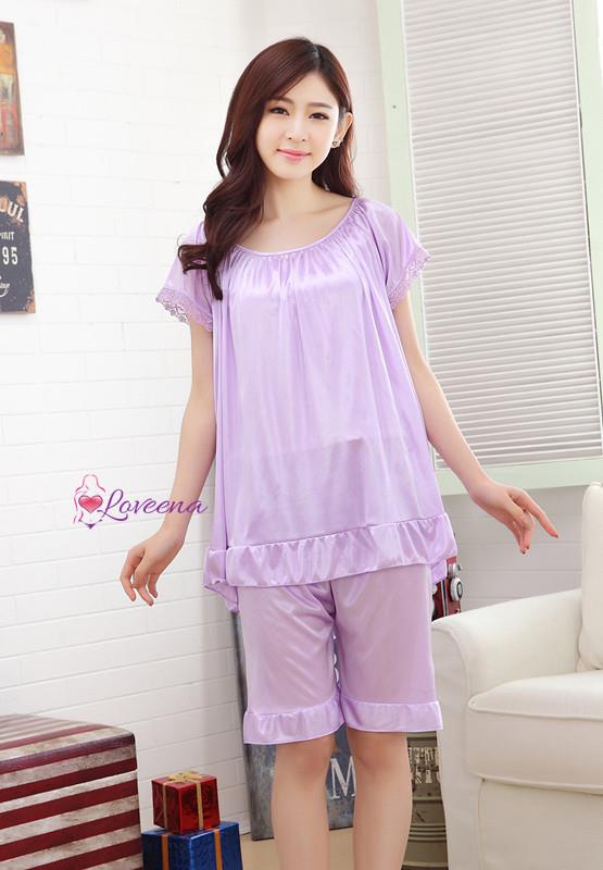 Loveena Women IceSilk Sleepwear Pyjamas with Shorts L7060 (6 Colours)