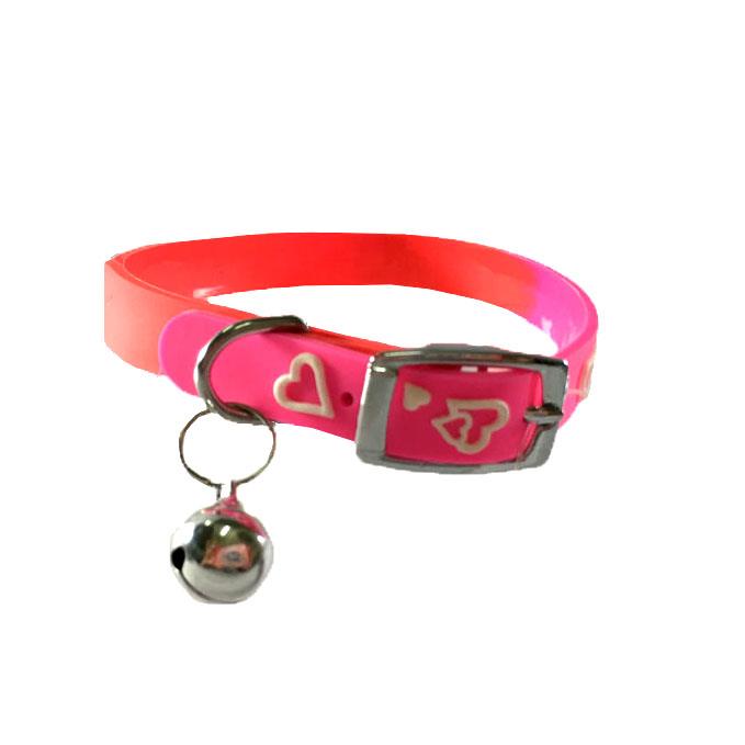 Pink Rubber Collar with Bell for Cats & Dogs with Heart Design 1cm