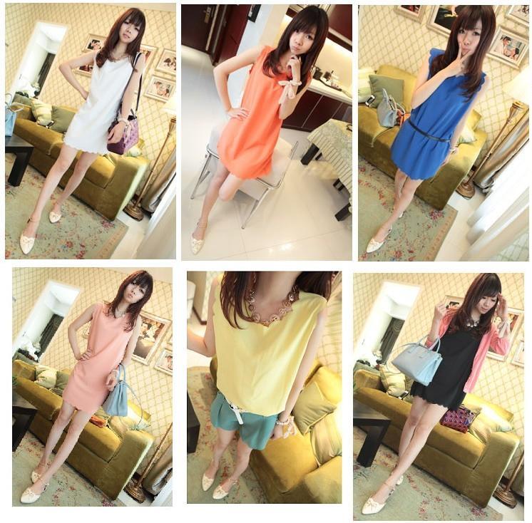 PS2962(Slim laser perforated petal wave edge chiffon vest dress)