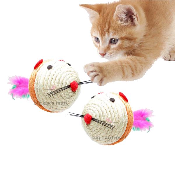 Small Sisal Toy Mouse with Feather Cat Toy 2 pieces SY-38181