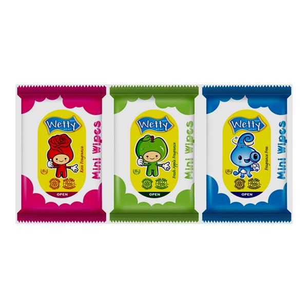 Wetty Mini Wipes, Small Travel Wet Wipes 8pc X 18 packs